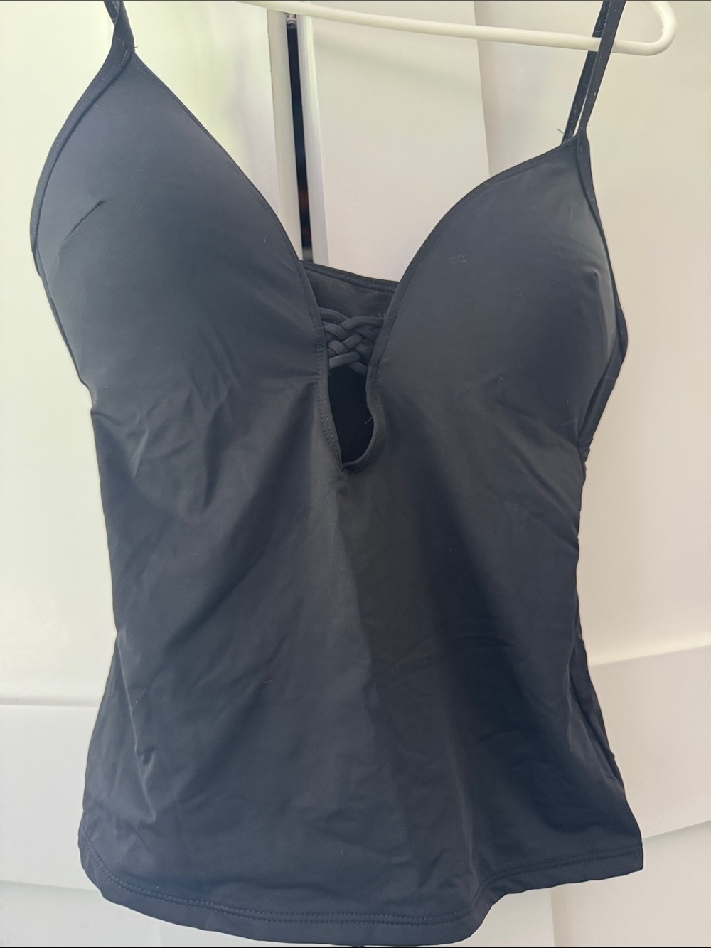 Bar III Black V-Neck Swim Top with Bra Support